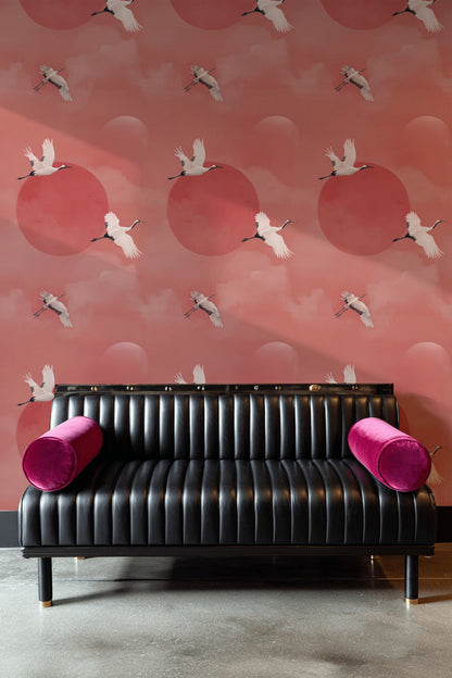 Blush Pink Crane Flight Wallpaper