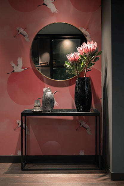 Blush Pink Crane Flight Wallpaper