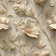 Beige 3D Floral Relief Pattern Wallpaper design