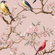 Soft Pink Bird and Blossom Traditional Wallpaper design