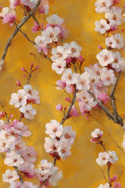 Bright Saffron Cherry Blossom Floral Wallpaper design