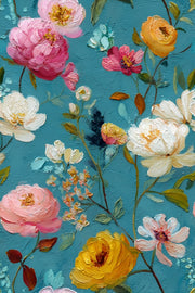 Vibrant Teal Large Floral Bouquet Wallpaper design