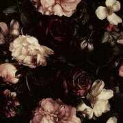 Moody Black and Cream Rose Floral Wallpaper design