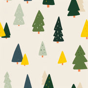 Cream and Green Playful Tree Pattern Wallpaper design