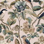Cream Vintage Birds and Floral Botanical Wallpaper design