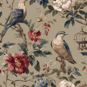 Vintage Beige Floral and Bird Pattern Wallpaper design