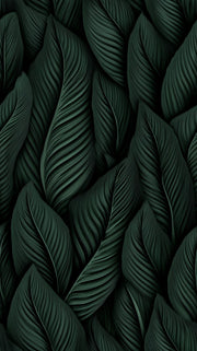 Deep Black and Green Leaf Botanical Wallpaper design