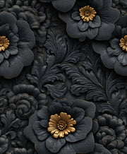 Gold Look Accented Black Floral Wallpaper design
