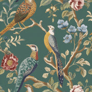 Emerald Green Bird and Rose Vintage Wallpaper design