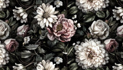Elegant Black and Blush Pink Rose Floral Wall Mural design