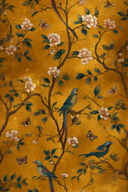 Golden Look Look Chinoiserie Bird and Blossom Wallpaper design
