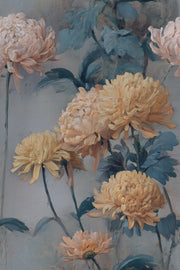Vintage Blue and Yellow Chrysanthemum Floral Wallpaper design
