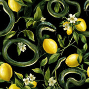 Black and Yellow Snake Botanical Pattern Wallpaper design