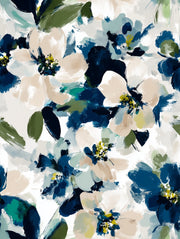 White and Indigo Large Floral Brushstroke Wallpaper design