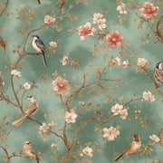 Vintage Green Cherry Blossom and Bird Wallpaper design