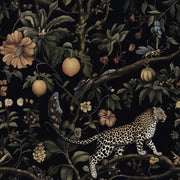 Dark Jungle Leopard Botanical Wallpaper design