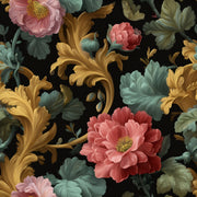 Dark Black Floral Extravaganza Wallpaper design