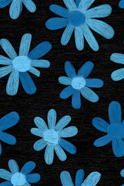 Vibrant Blue Daisy Floral Black Wallpaper design