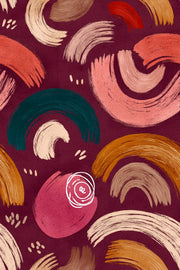 Burgundy and Ochre Abstract Brushstroke Wallpaper design