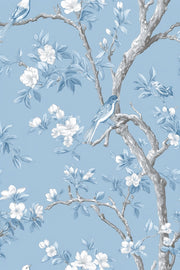 Sky Blue Cherry Blossom and Bird Wallpaper design