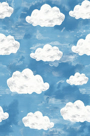 Bright Blue Whimsical Cloud Sky Wallpaper design