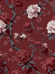 Deep Burgundy Peony Floral Wallpaper design