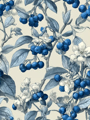 Blueberry Vine Cream Botanical Wallpaper design