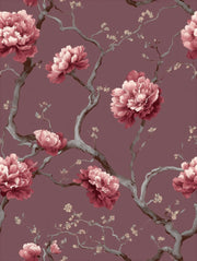 Burgundy Peony Blossom Floral Wallpaper design