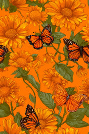 Vibrant Orange Sunflower and Butterfly Wallpaper design