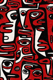 Bold Red and Black Abstract Faces Wallpaper design