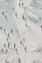 Bright Skiers on Snowy Abstract Wallpaper design