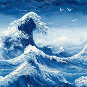 Deep Blue Japanese Wave Wallpaper design
