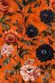 Burnt Orange and Black Large Floral Wallpaper design