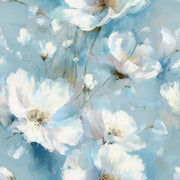Sky Blue Large White Blossom Floral Wallpaper design