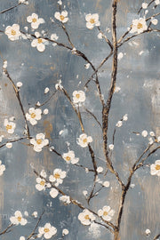 Muted Blue Cherry Blossom Floral Wallpaper design