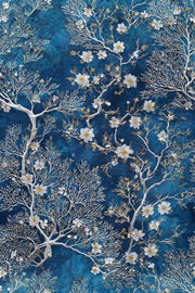 Midnight Blue Cherry Blossom Botanical Wallpaper design