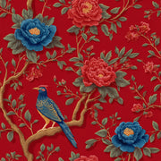 Bold Red Vintage Floral and Bird Wallpaper design