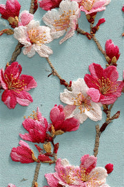 Aqua Blue Cherry Blossom Floral Wallpaper design