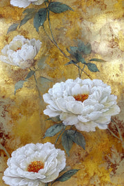 Opulent Gold Look Background White Peony Floral Wallpaper design