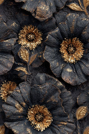 Golden Look Black Textured Large Floral Wallpaper design