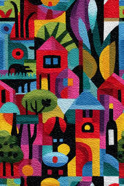 Vibrant Multicolor Abstract Village Wallpaper design