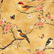 Golden Look Cherry Blossom Aviary Wallpaper design