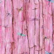Rustic Pink Wood Texture with Dragonflies Wallpaper design