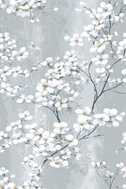 Soft Gray Cherry Blossom Floral Wallpaper design