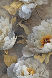 Warm Gray and Gold Look Peony Floral Wallpaper design