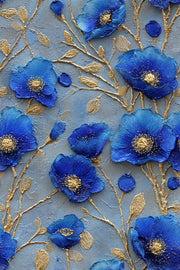 Royal Blue and Gold Look Large Floral Wallpaper design
