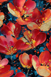 Vibrant Crimson Floral on Deep Black Wallpaper design