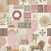 Eclectic Patchwork Lion and Botanical Wallpaper design