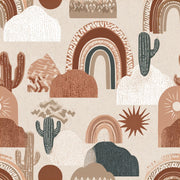 Terracotta Geometric Desert Cactus Wallpaper design