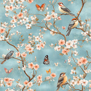 Sky Blue Cherry Blossom and Bird Wallpaper design